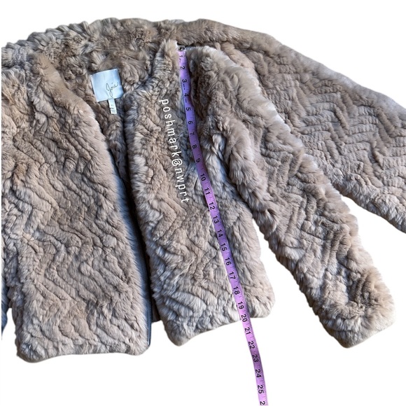 JOIE 🐰 Sela Rabbit Fur Jacket Coat Sweater Scarf Mushroom Beige XS - Picture 12 of 15